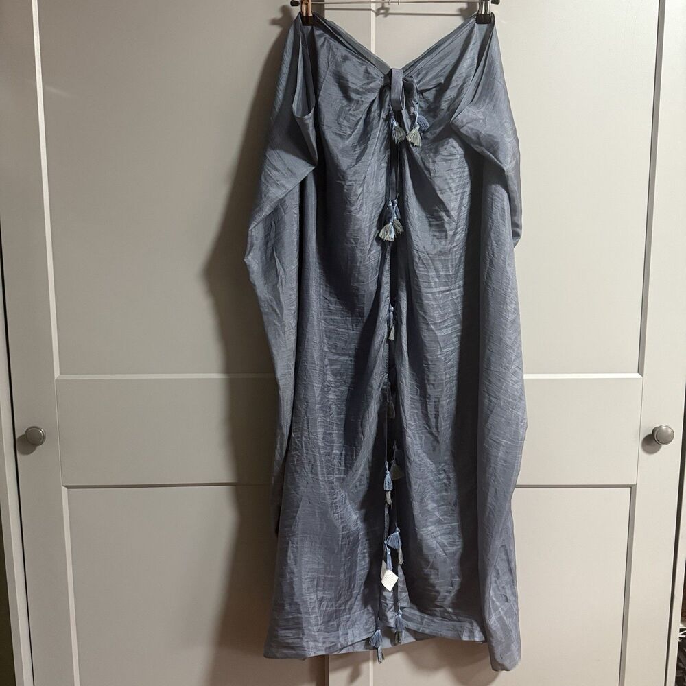 Mer Sea Co Women 100% Silk Tassel Sheer Cover Up Blue One Size Boho Beachy